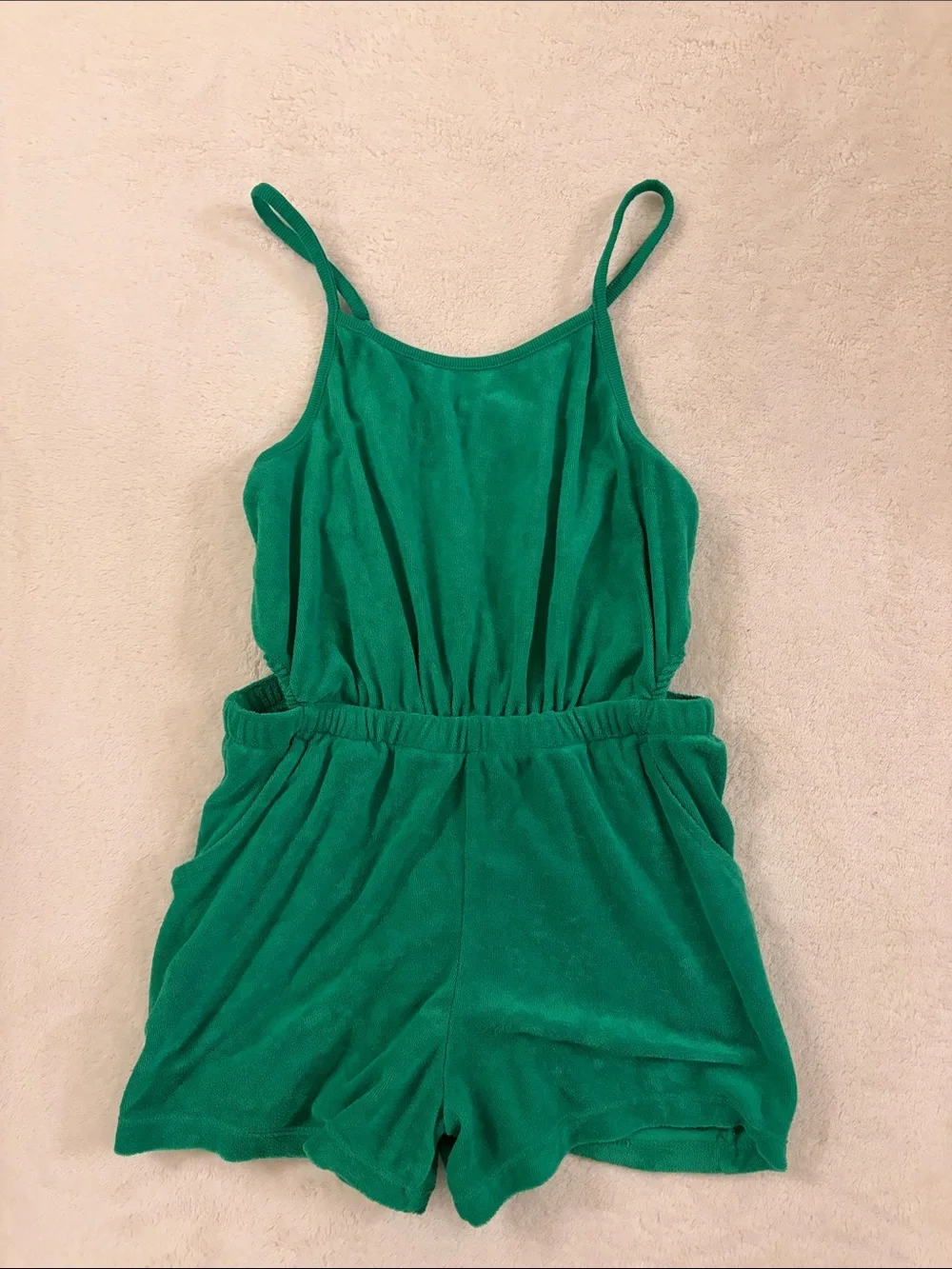 Old Navy Green Terry Romper with Spaghetti Straps